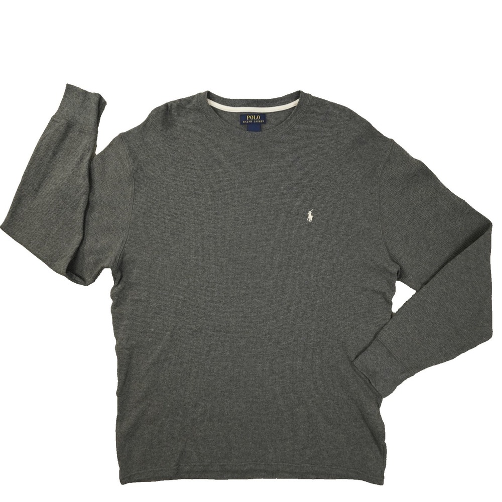 Polo Ralph Lauren Thermal Waffle Knit Shirt Mens 2XL Grey Long Sleeve Lounge